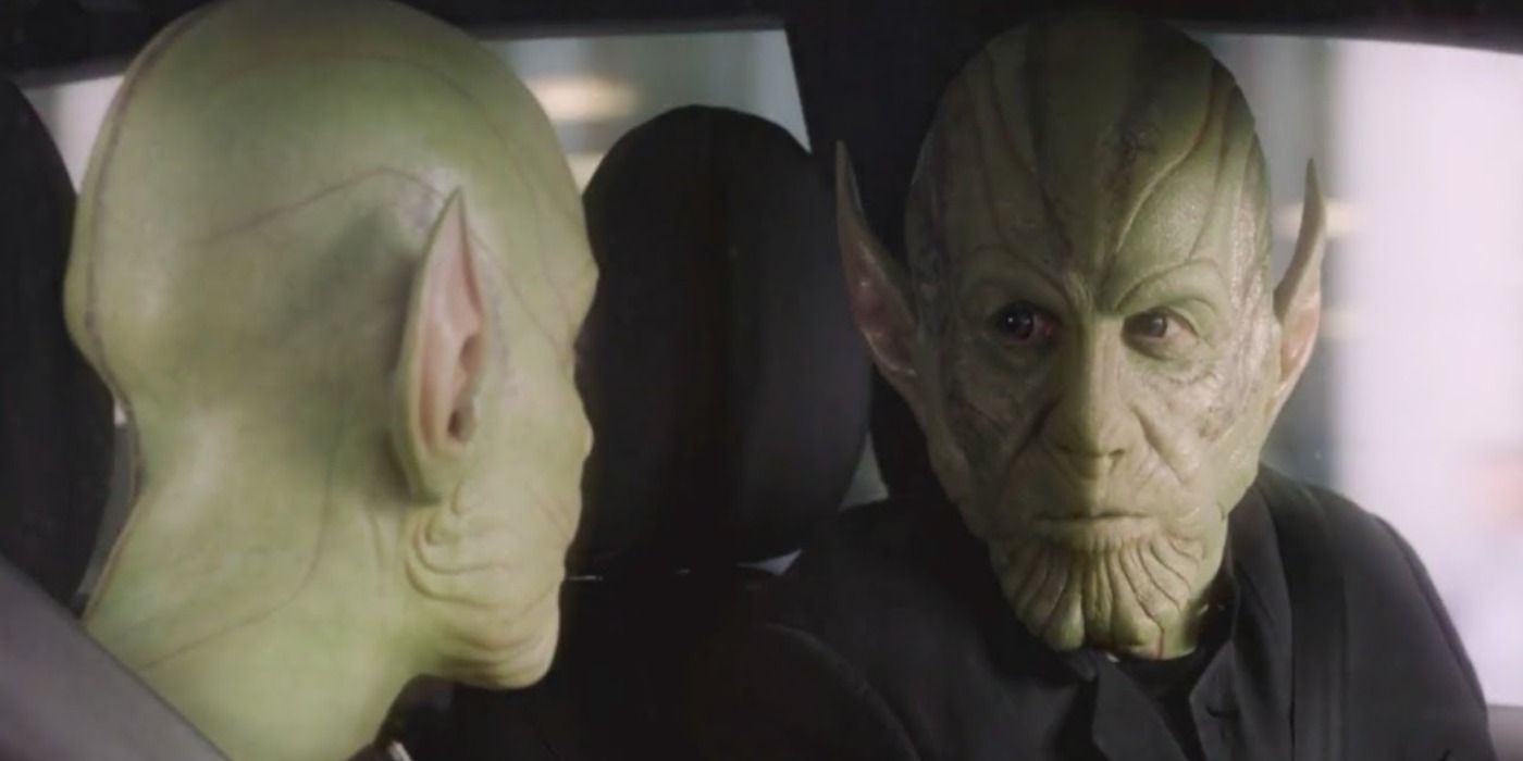 Talos and his wife talking in a car in Spider-Man: Far From Home