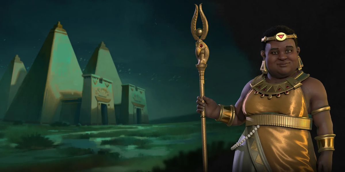 Artwork of Nubia and their leader from Civilization VI.