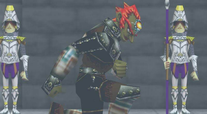 Ganondorf kneels to the King of Hyrule in Ocarina of Time