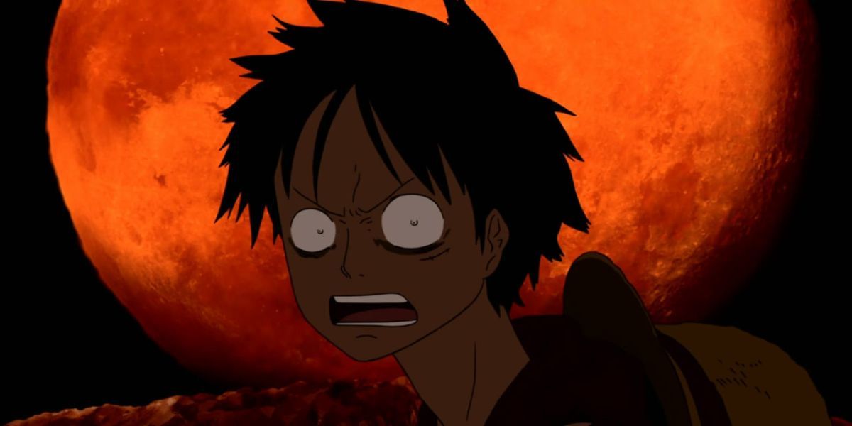 Luffy looking shocked and horrified in One Piece.