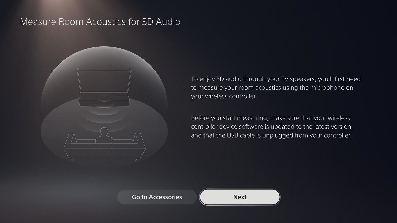 The PS5 will measure the room's acoustics using the DualSense's built in microphone