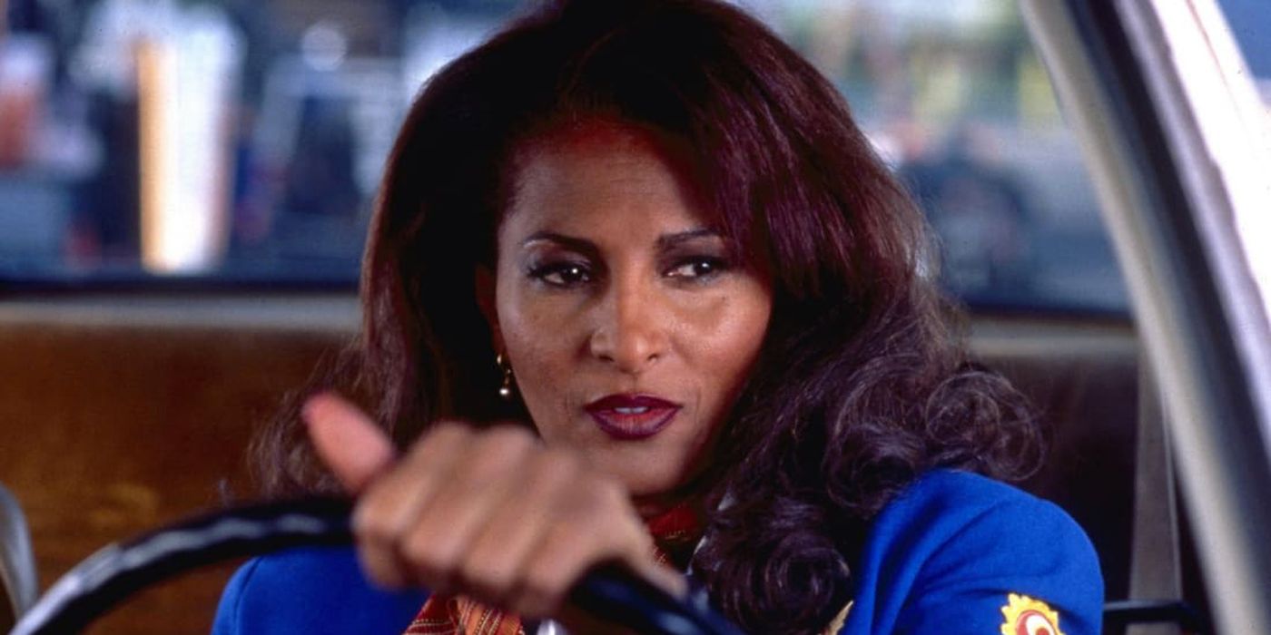 Pam Grier driving a car in Jackie Brown.