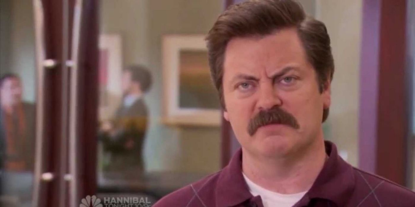 Ron Swanson looking displeased in Parks and Recreation