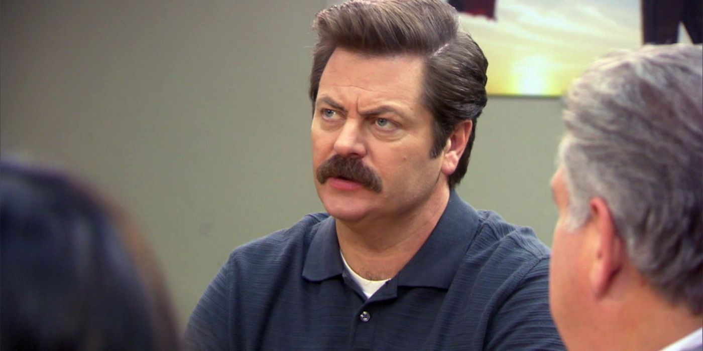 Ron Swanson frowning in Parks and Recreation
