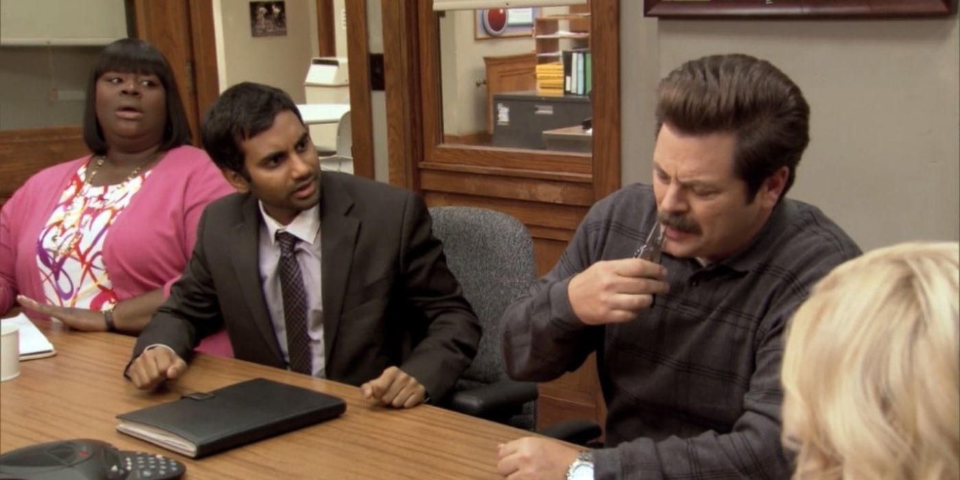 Ron pulls out his tooth in Parks and Recreation.