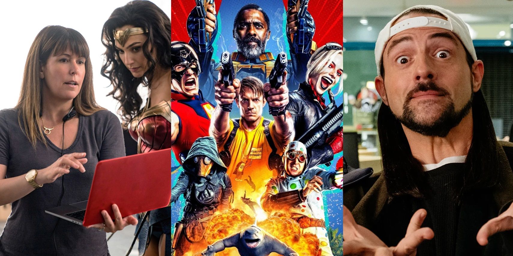 Patty Jenkins and Gal Gadot on the Wonder Woman set, The Suicide Squad poster, and Kevin Smith as Silent Bob