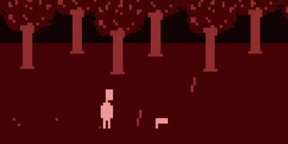 Pixelated red lo-fi image from the flash game, Don't Look Back