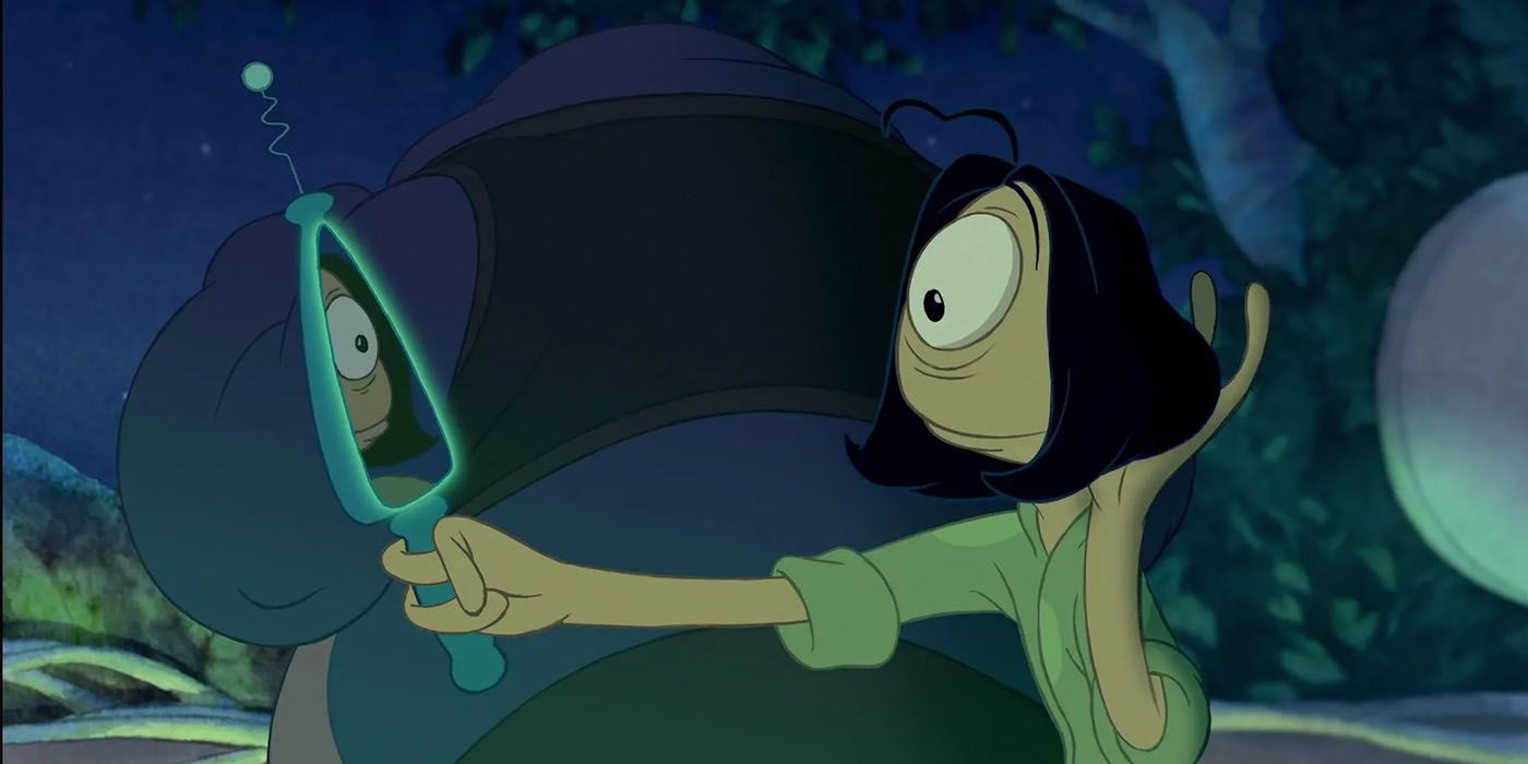 Pleakley wearing a wig and admiring himself in Lilo and Stitch