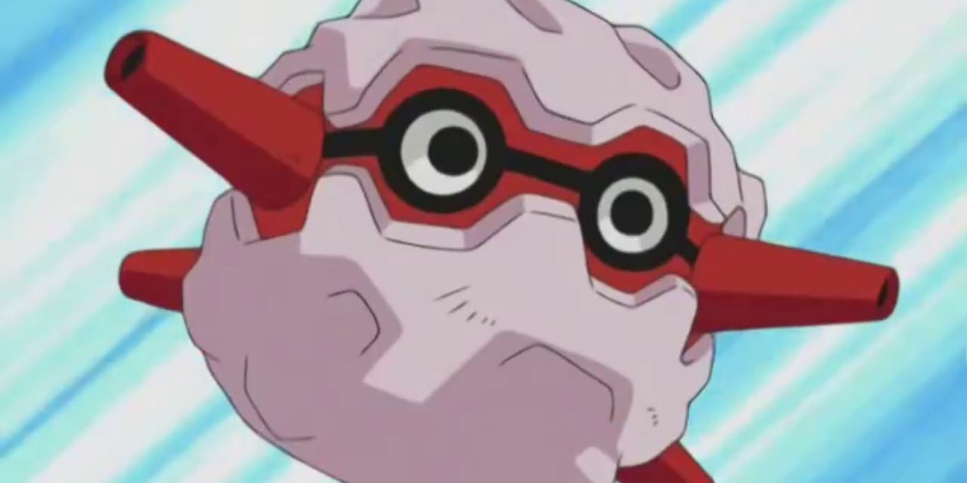 A Fortaleza de Brock voando para a batalha no anime Pokémon.