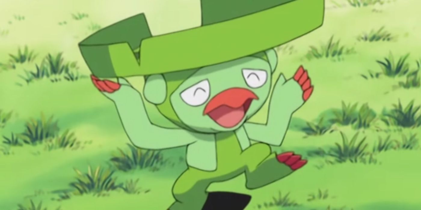 Lombre bailando alegremente en el anime Pokémon