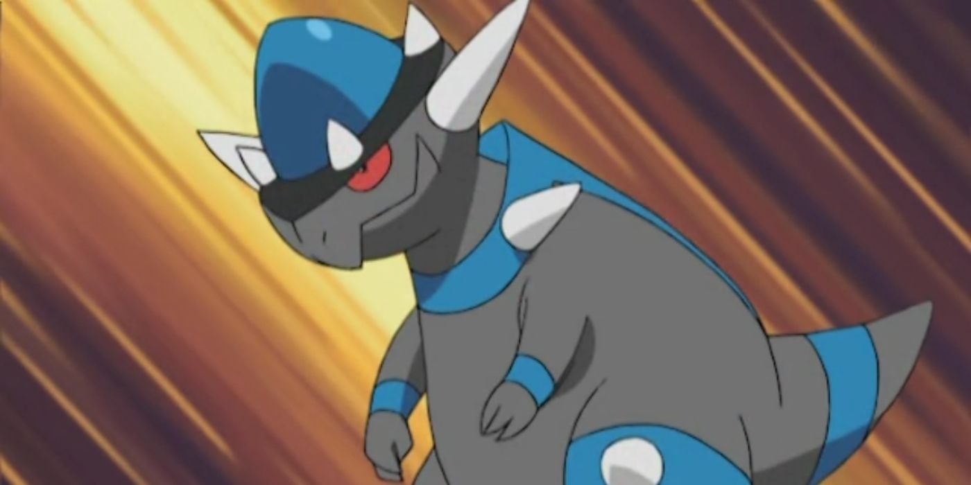 Roarke's Rampardos in battle in the Pokémon anime