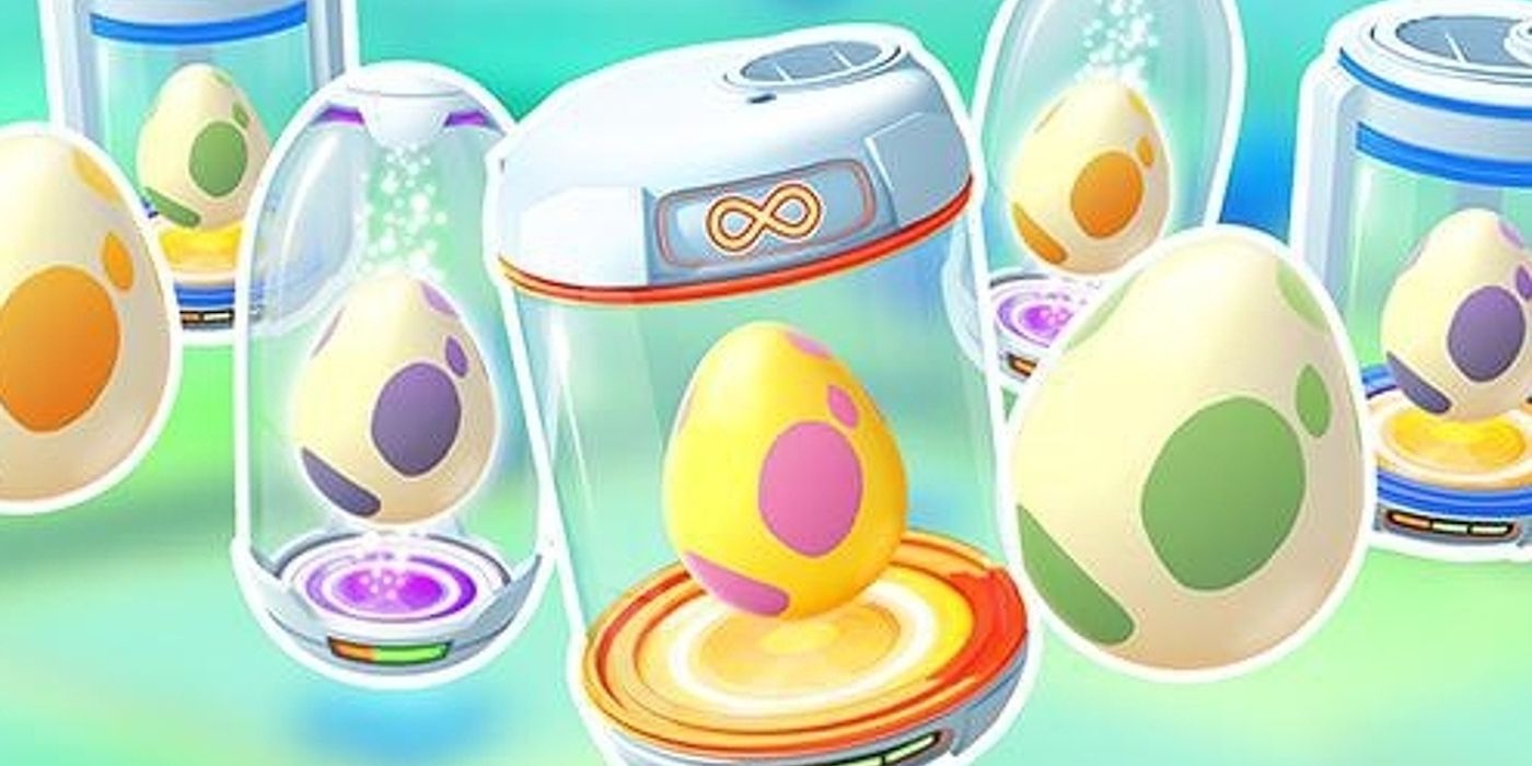 Pokémon eggs inside a variety of hatchers.