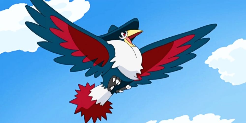 Honchcrow soars through the air in the Pokémon anime