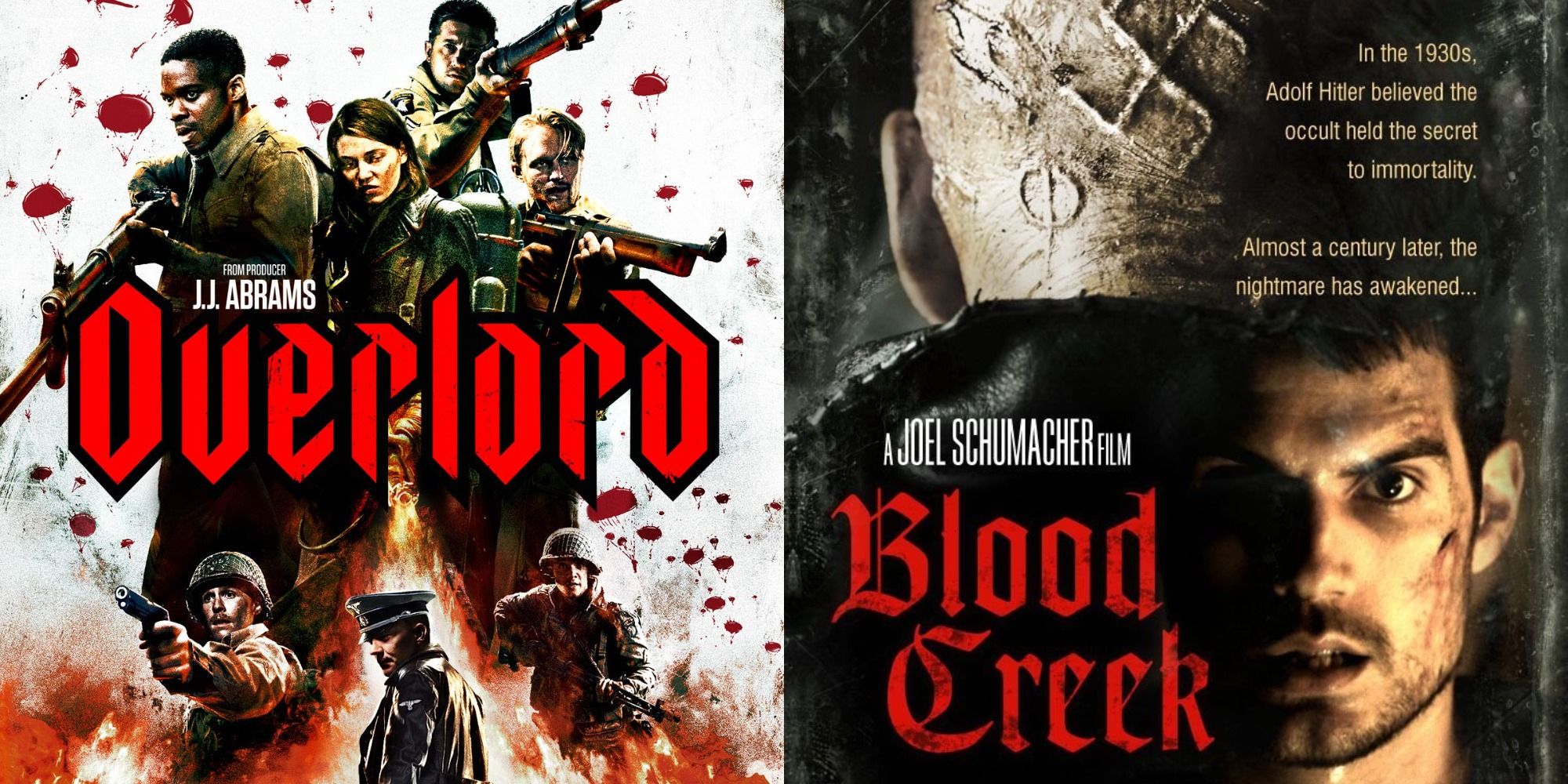 Movie posters for JJ Abrams' Overlord and Joel Schumacher's Blood Creek