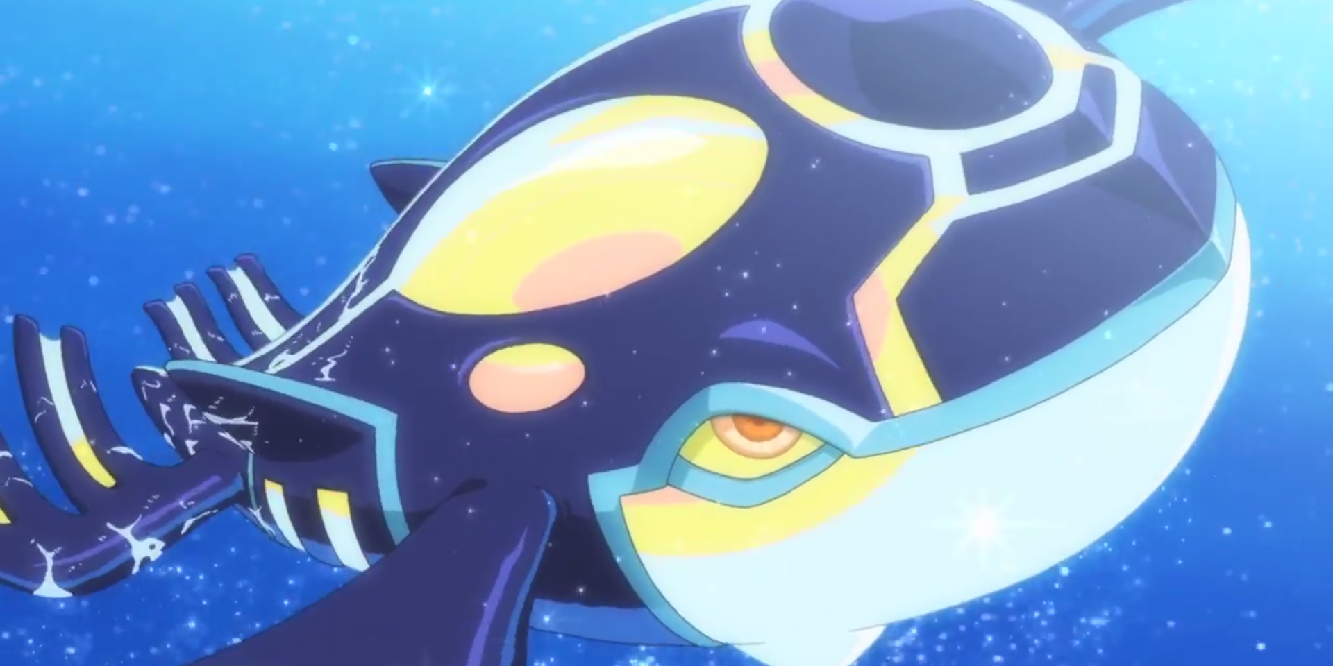 Pokémon Primal Kyogre semelhante a uma baleia nadando.