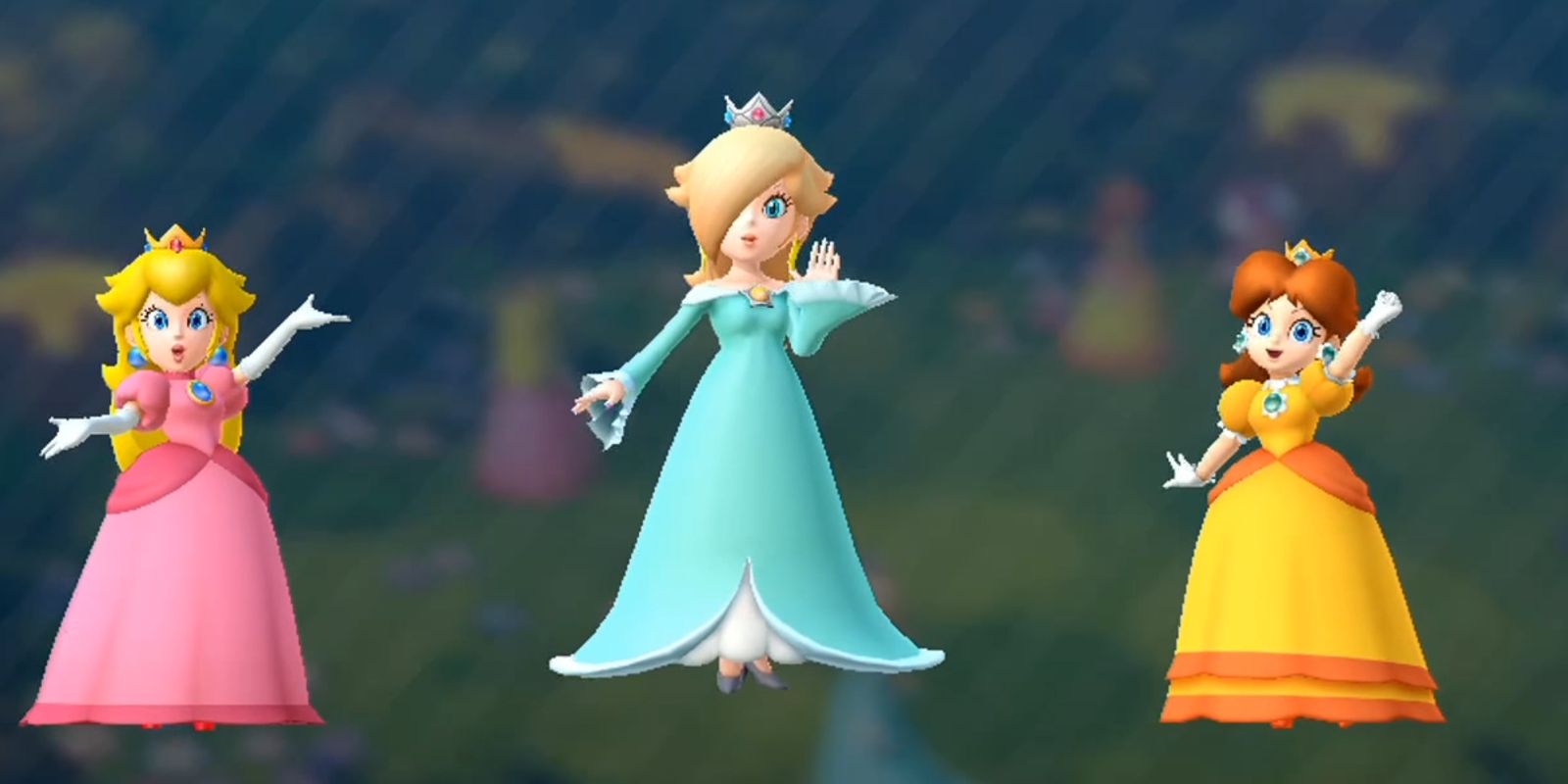Princess Peach, Daisy, and Rosaline striking a victory pose in Mario Party 10