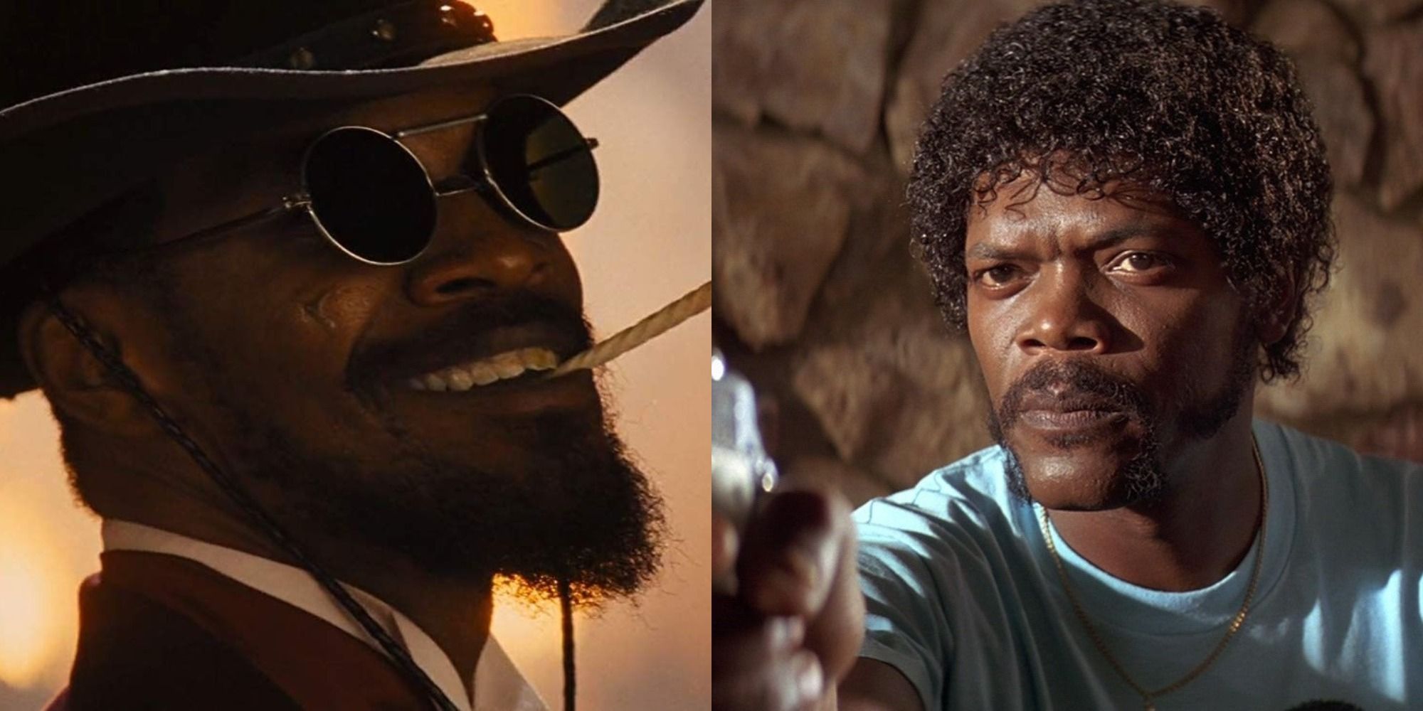 Split image of Jamie Foxx in Django Unchained and Samuel L. Jackson in Pulp Fiction