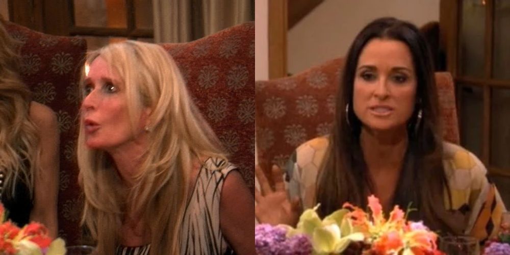 Split image of Kim and Kyle in &quot;The Dinner Party From Hell&quot; RHOBH episode