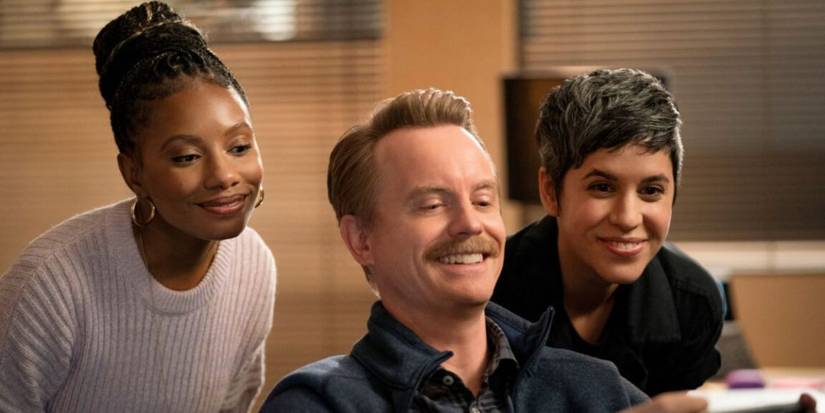 David taking a selfie with Rachel and Dana in the show Mythic Quest.
