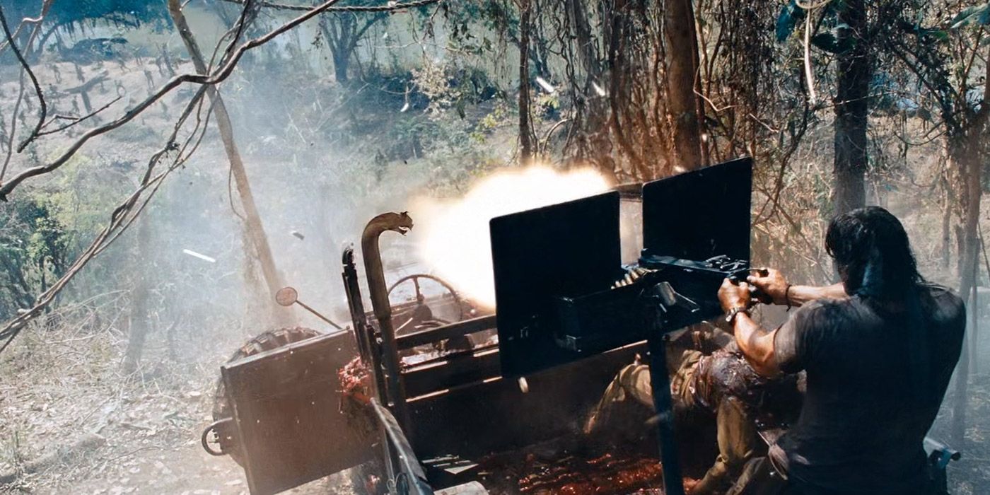 Rambo decimates a Burmese army with a .50 cal machine gun in Rambo