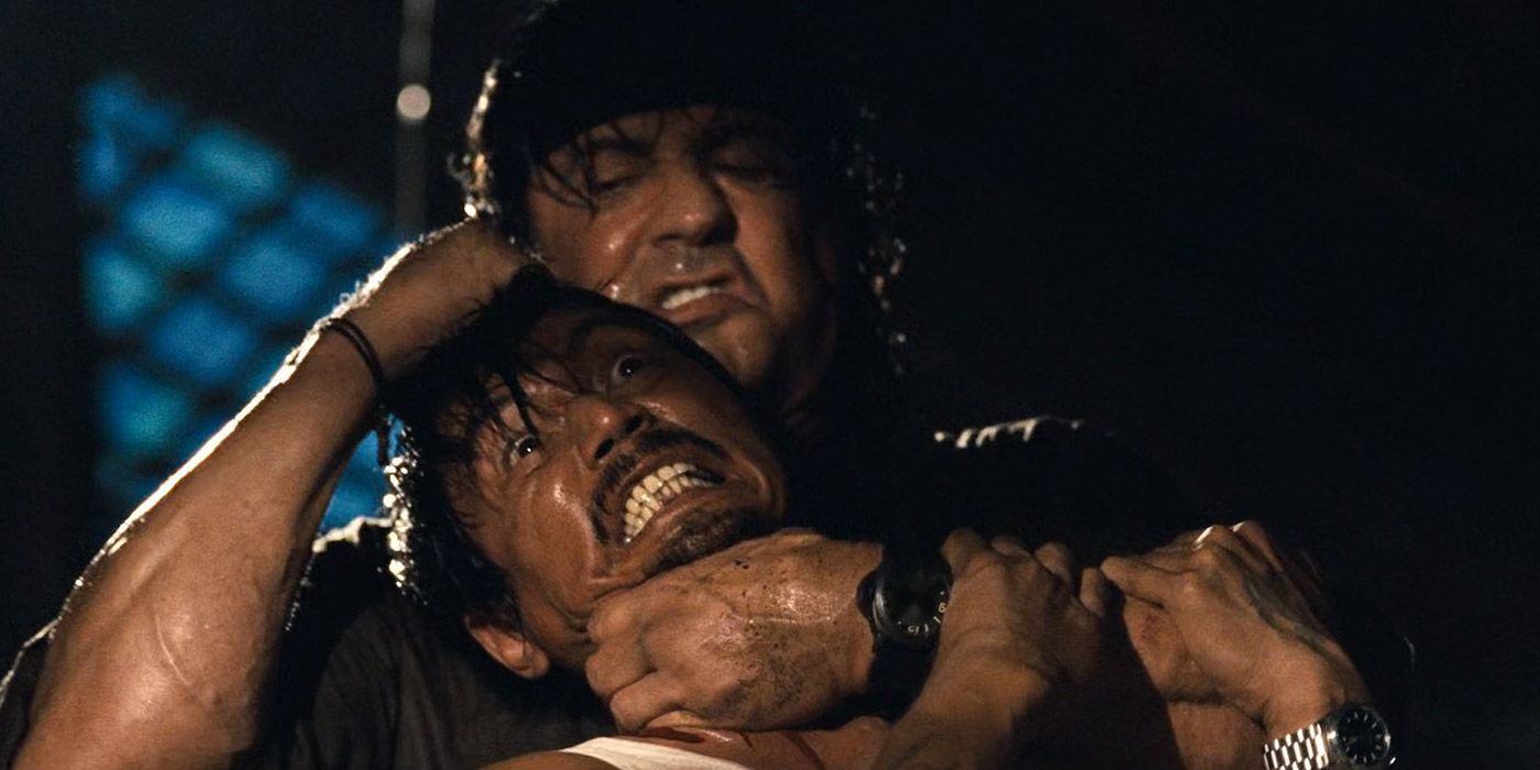 Rambo rips the throat out of a Burmese soldier in Rambo