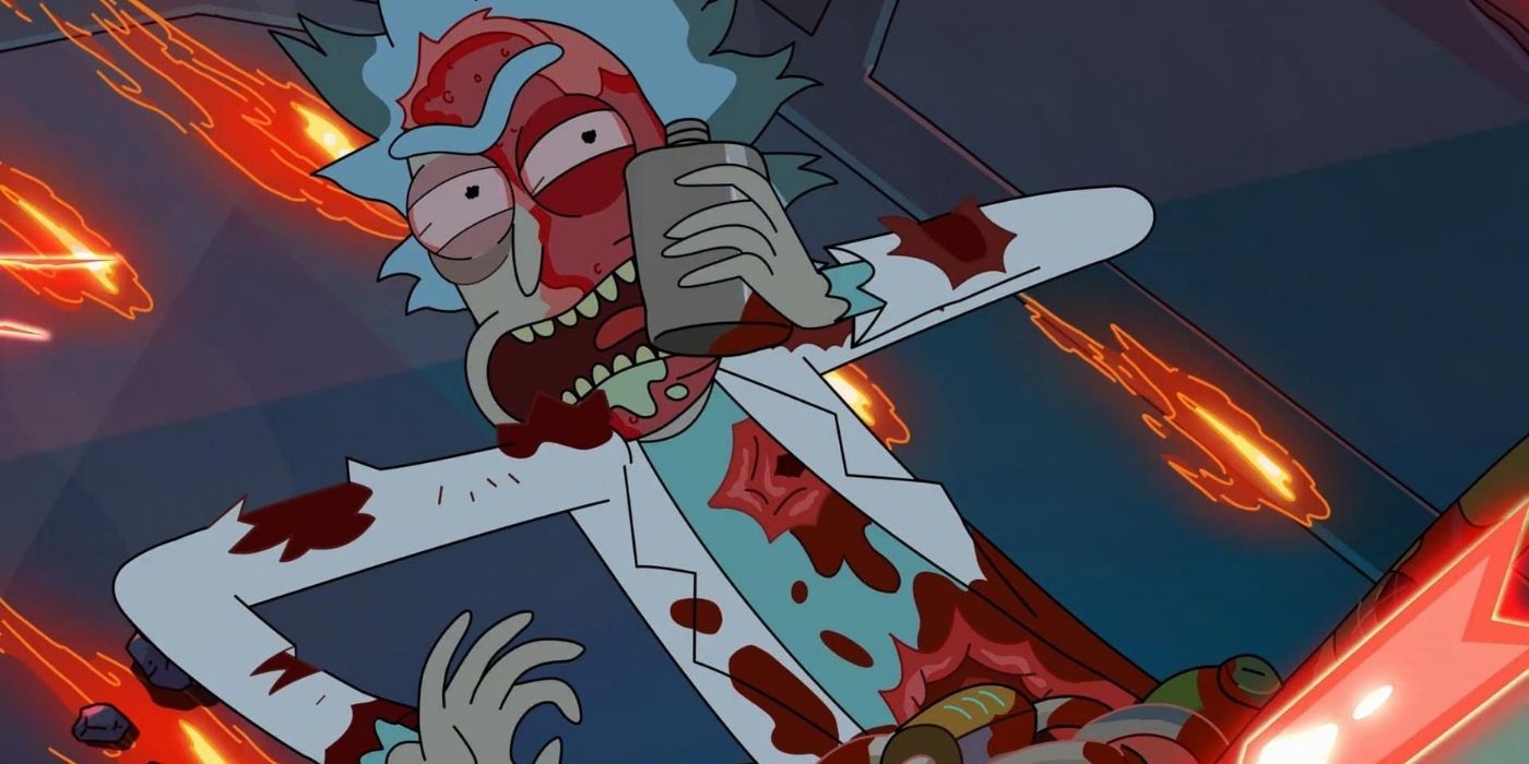 A bloody Rick during his fights against Phoenix Person in Rick and Morty