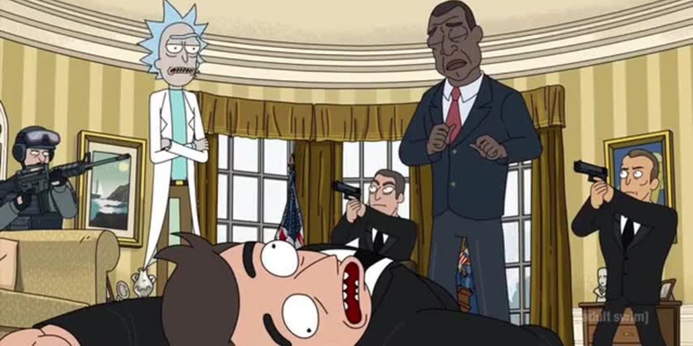 Rick and the President talking at the Oval Office in Rick and Morty