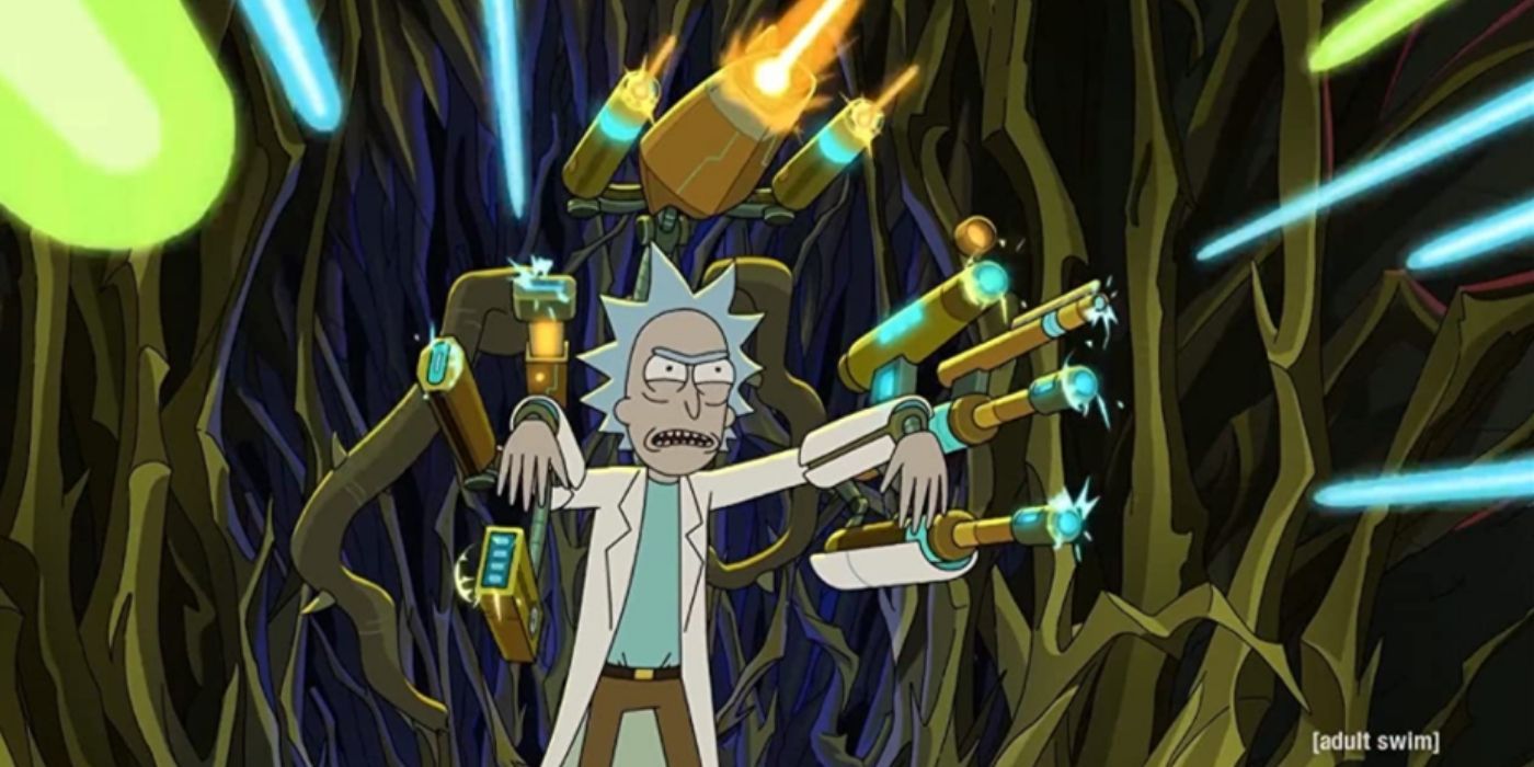 An entire cannon comes out of Rick's back in Rick and Morty