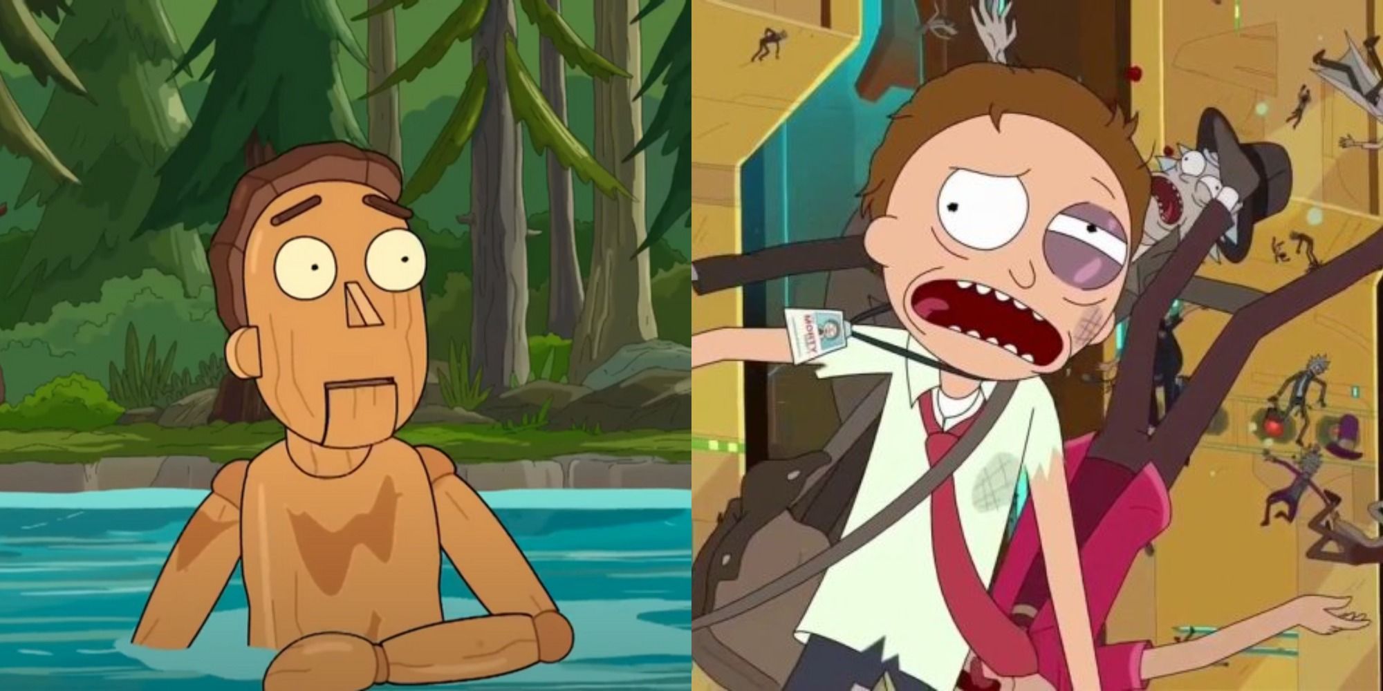 Split image of stills from Rick and Morty
