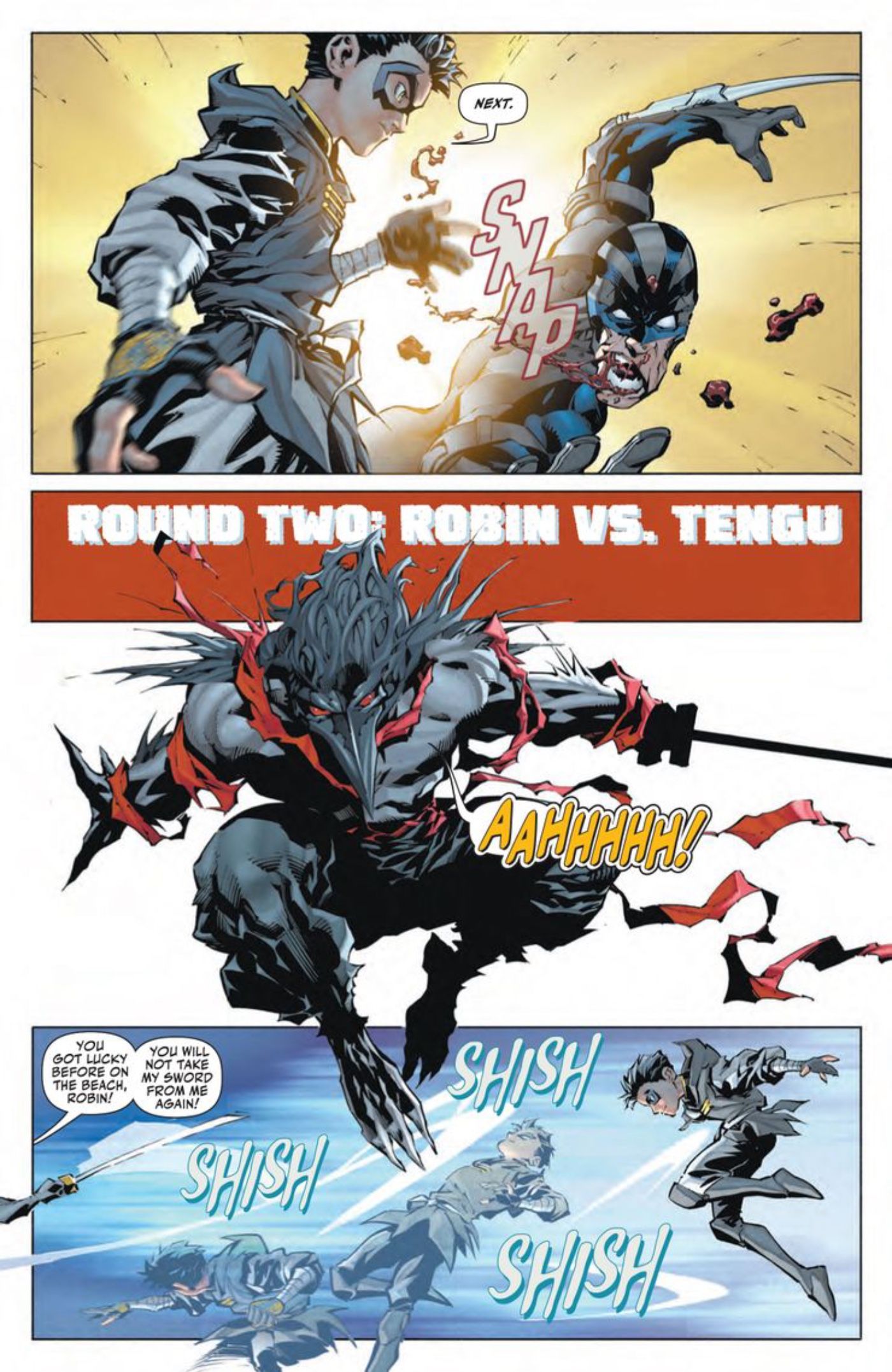 Robin fights the birdman Tengu