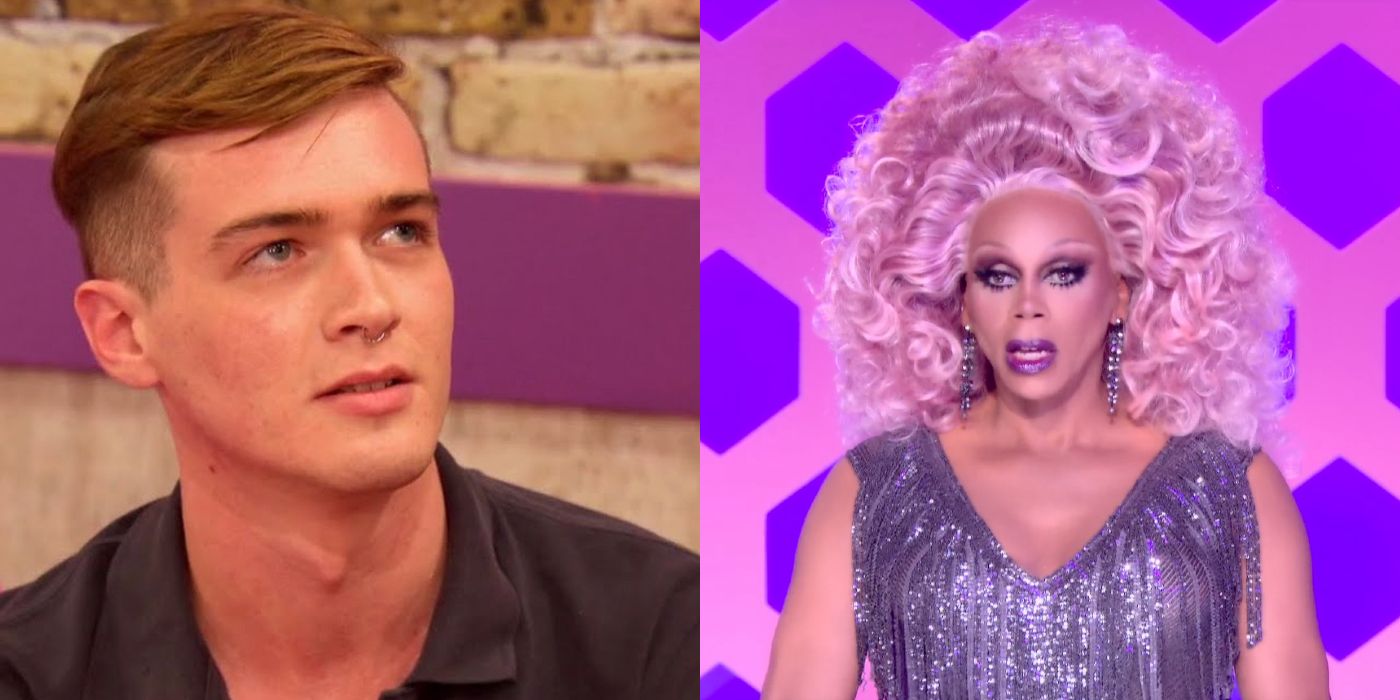 Split image: Pearl stares down an off-screen RuPaul, RuPaul at the judge's table on RuPaul's Drag Race