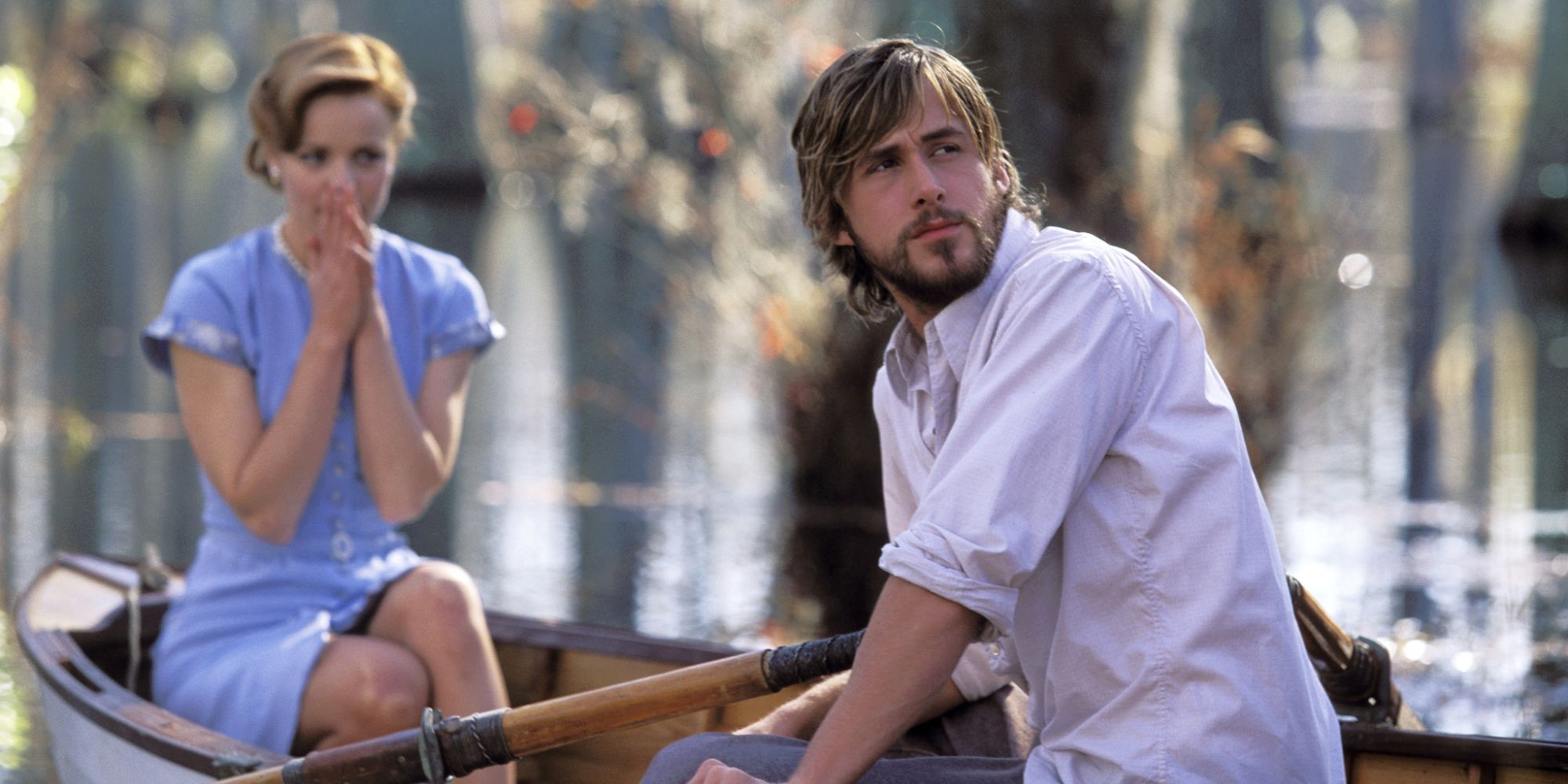 Allie and Noah on a canoe in The Notebook