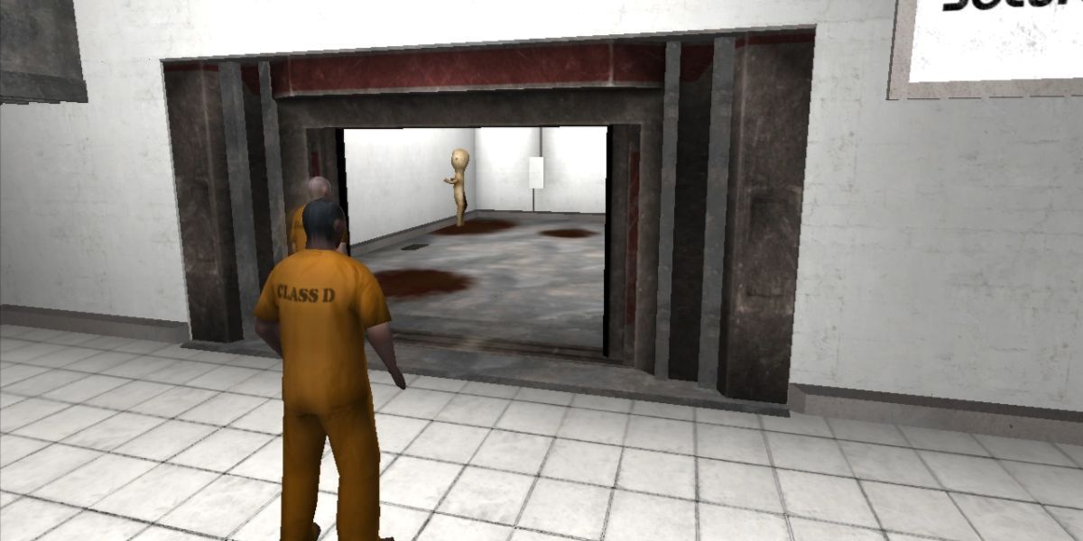 The player's view at the very beginning of SCP: Containment Breach.