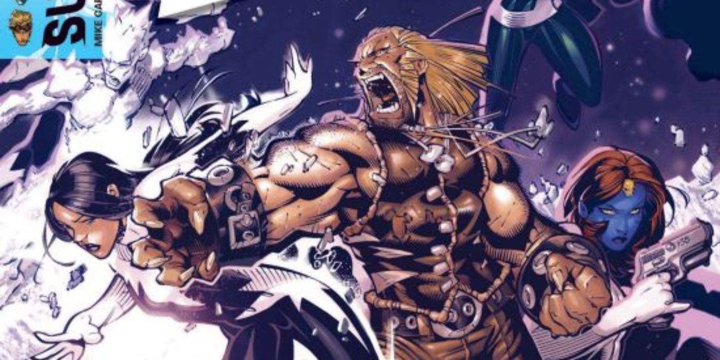 Sabretooth Mystique and Iceman attack in Marvel Comics.