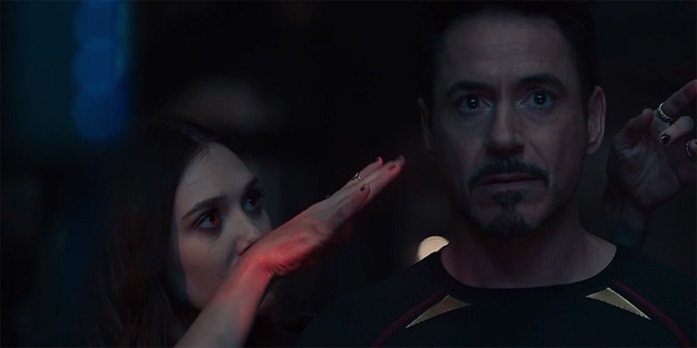 Scarlet Witch manipulating Tony Stark's mind in Avengers: Age of Ultron