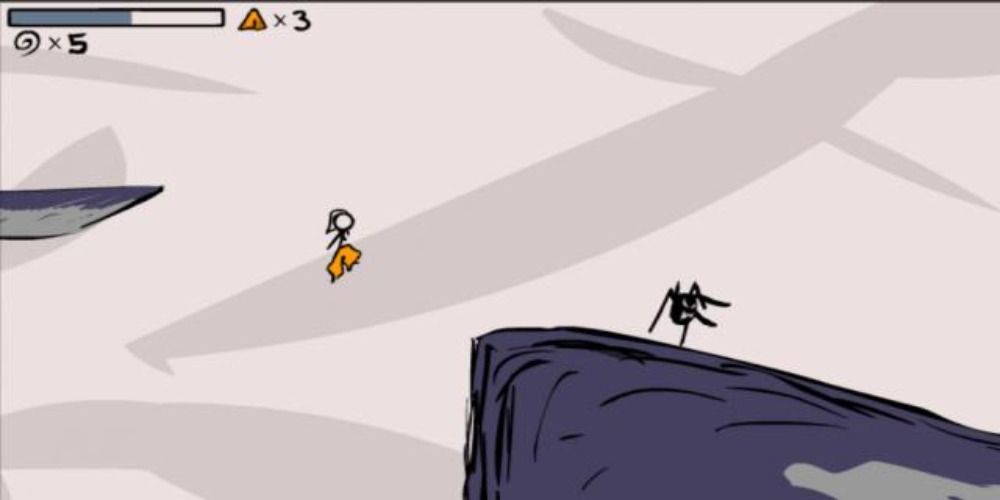 Scene of character jumping over a cliff in Fancy Pants Adventure game
