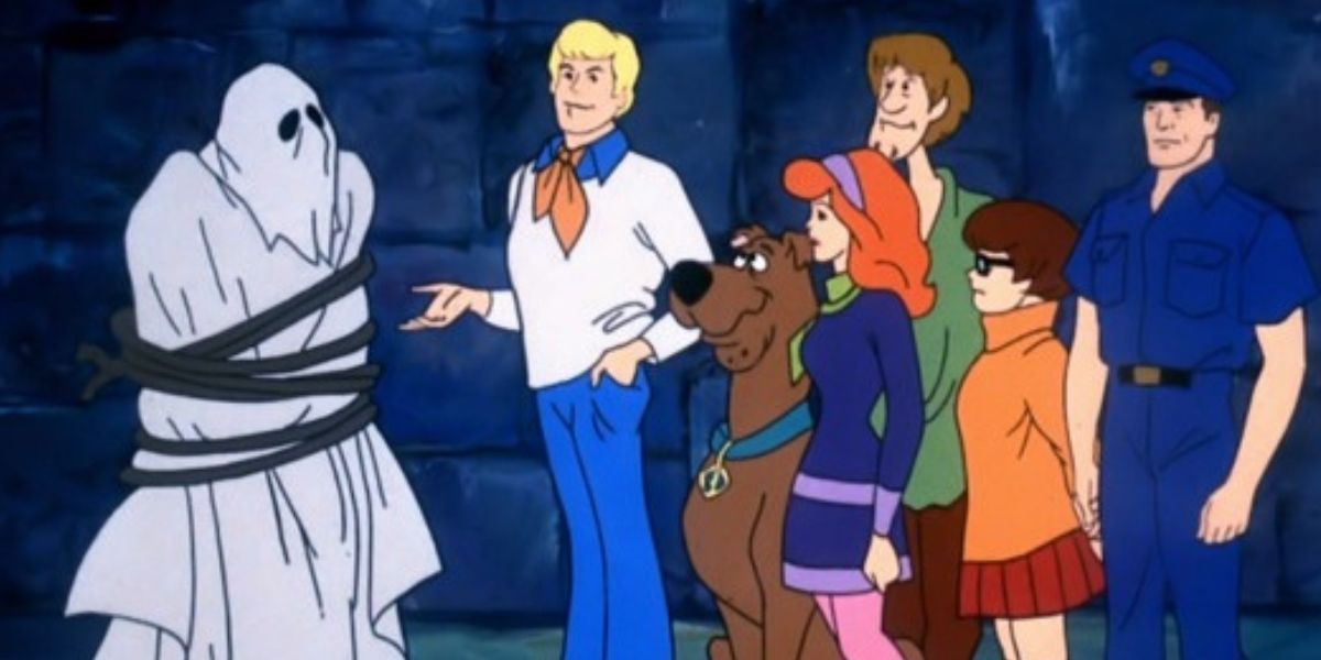 The Mystery Gang catches a ghost in Scooby-Doo, Where Are You! (1969-1978).