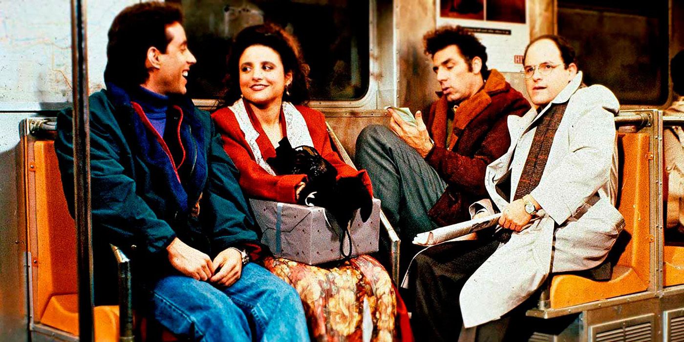 Jerry, Elaine, Kramer and George on the subway in Seinfeld