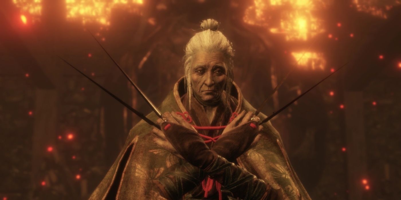 Lady Butterfly flourishes her knives in Sekiro: Shadows Die Twice.