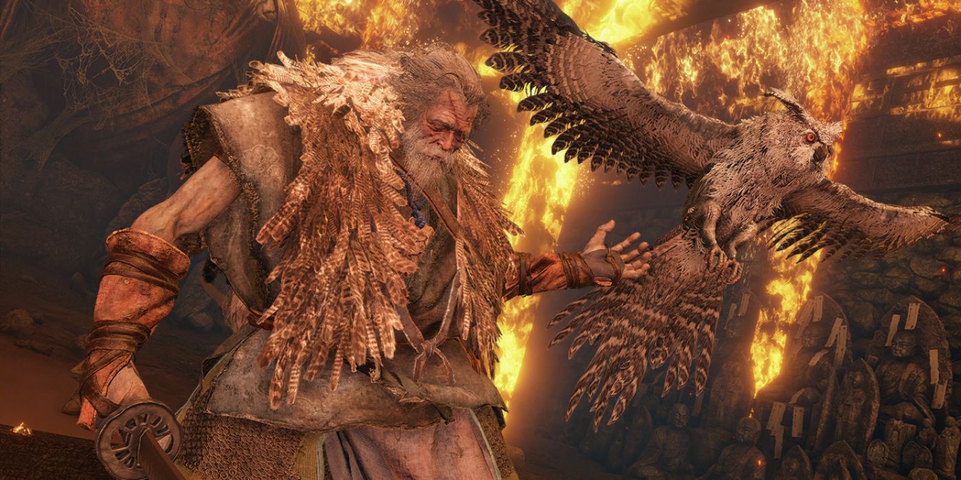 A young Owl prepares to fight Wolf in Sekiro: Shadows Die Twice.