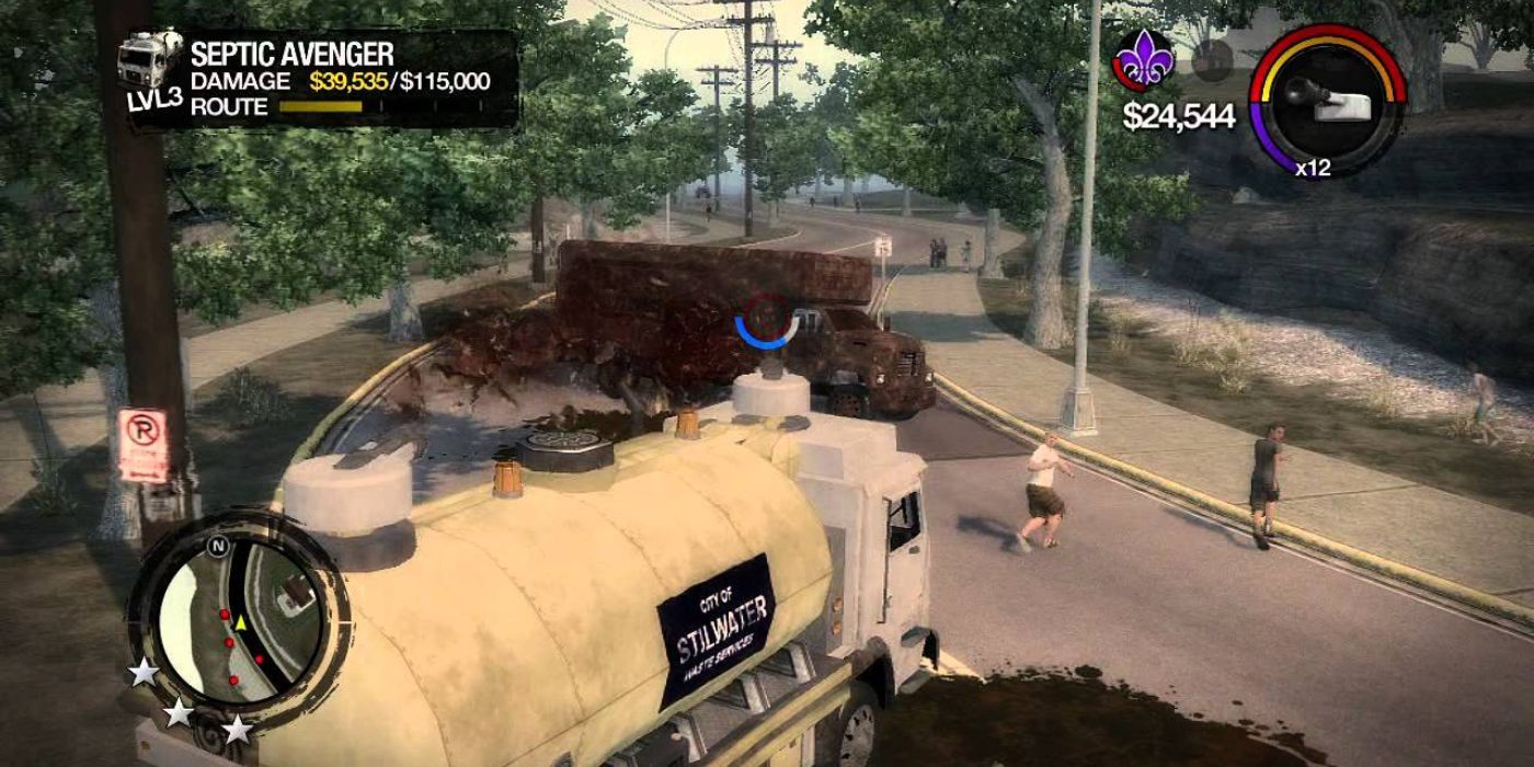 A photo of the Septic Avenger spreading filth in Saints Row 2.