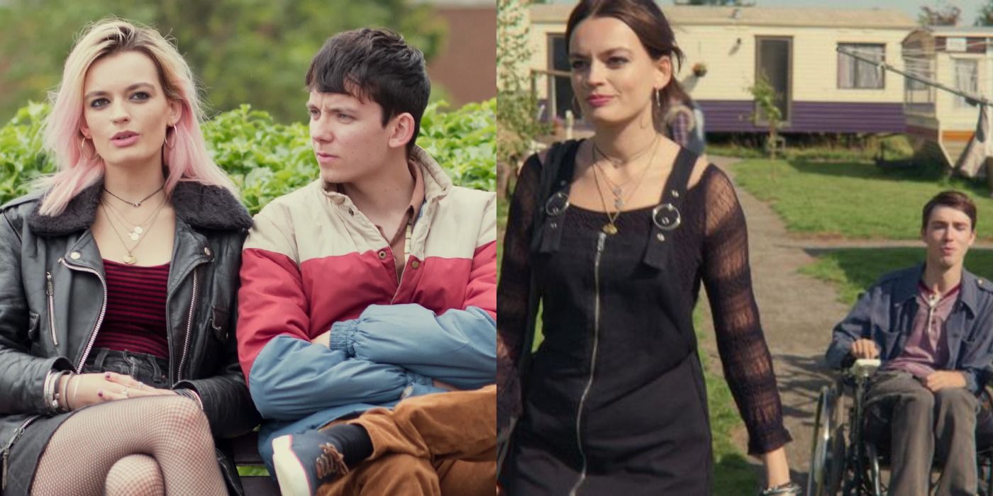 Split image showing Maeve and Otis, and Maeve and Isaac in Sex Education