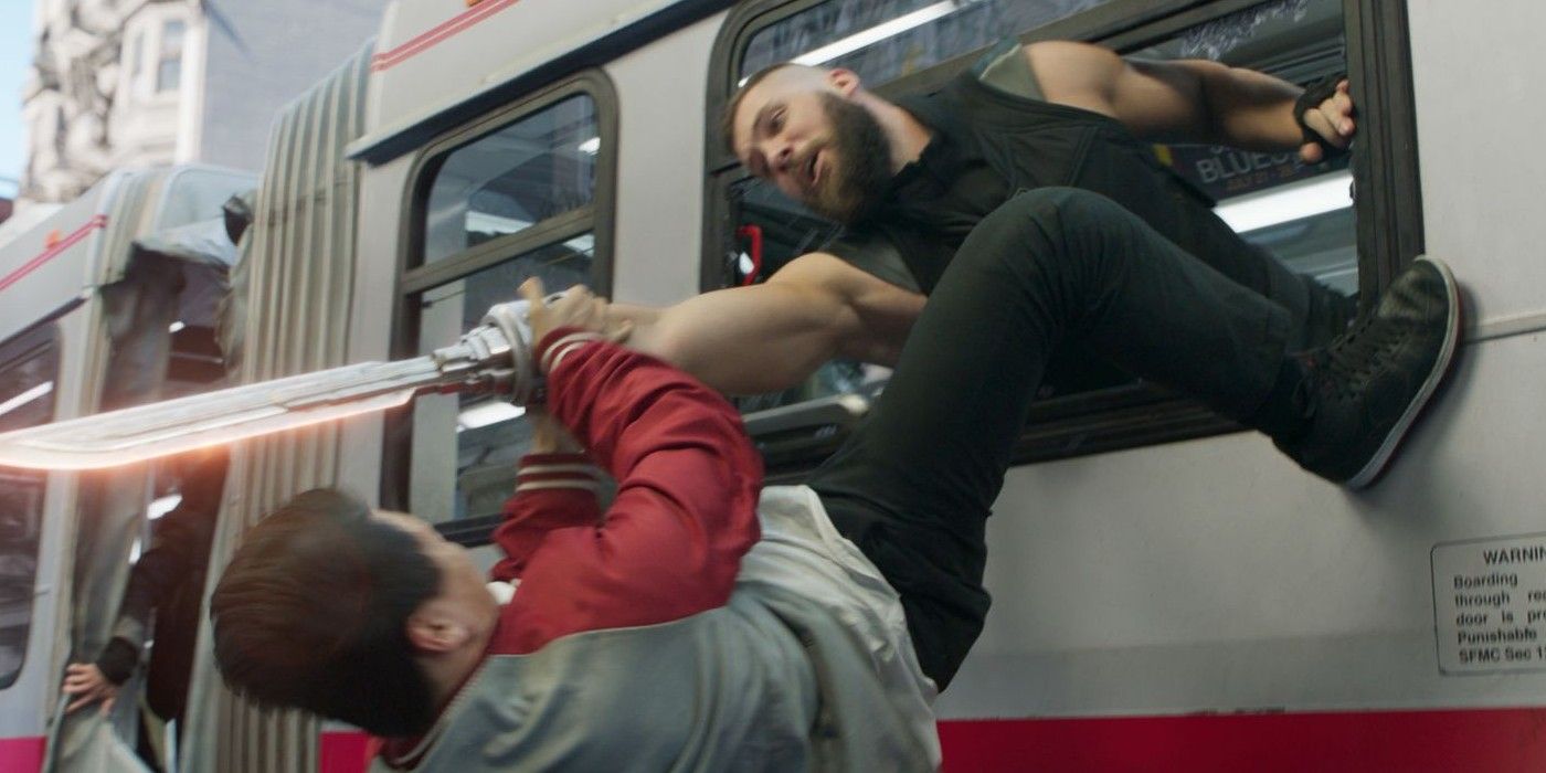 Shang-Chi fighting on a bus in Shang-Chi
