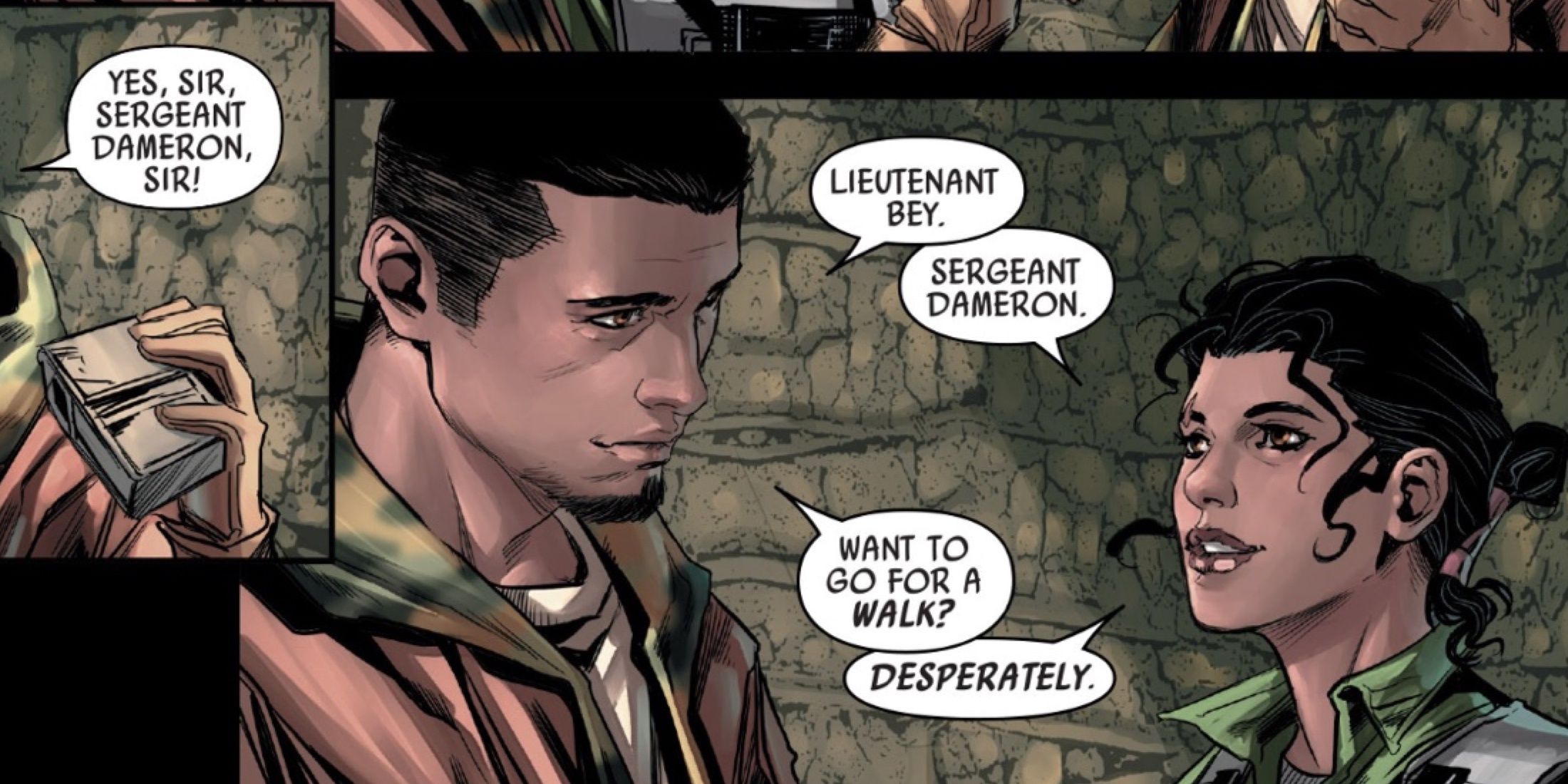 Shara Bey talking to Kes Dameron in a panel from Star Wars Shattered Empire 