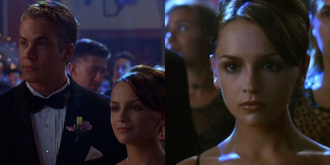 Split image of Dean and Laney at prom in She's All That