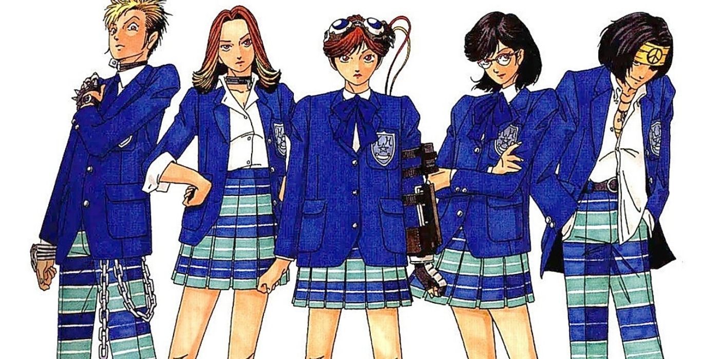 The characters from Shin Megami Tensei If... in their school uniforms