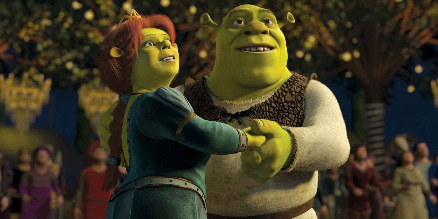 Shrek and Fiona holding hands in Shrek.