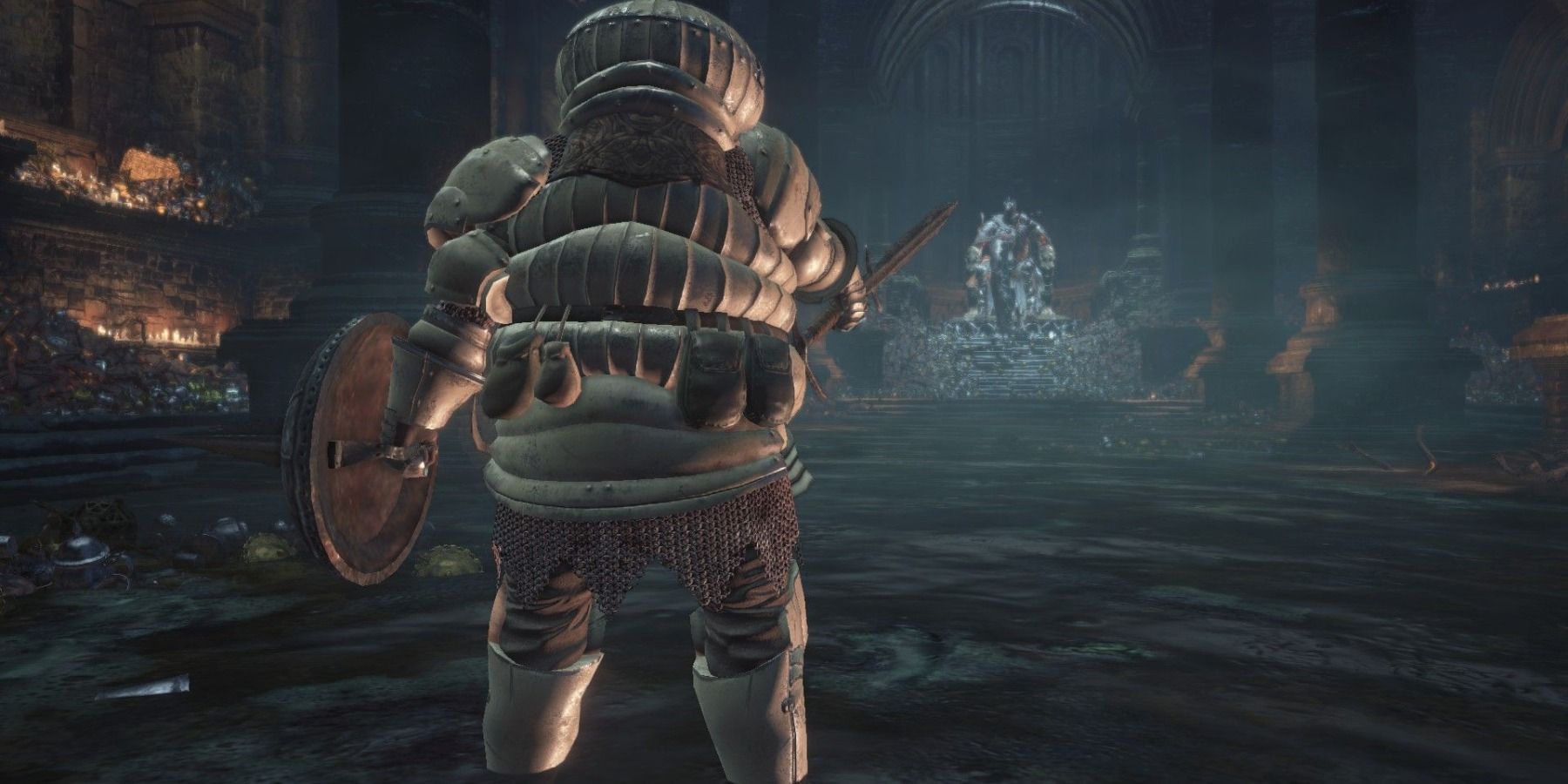 Siegward helping the Ashen One beat Yhorm the Giant in Dark Souls 3