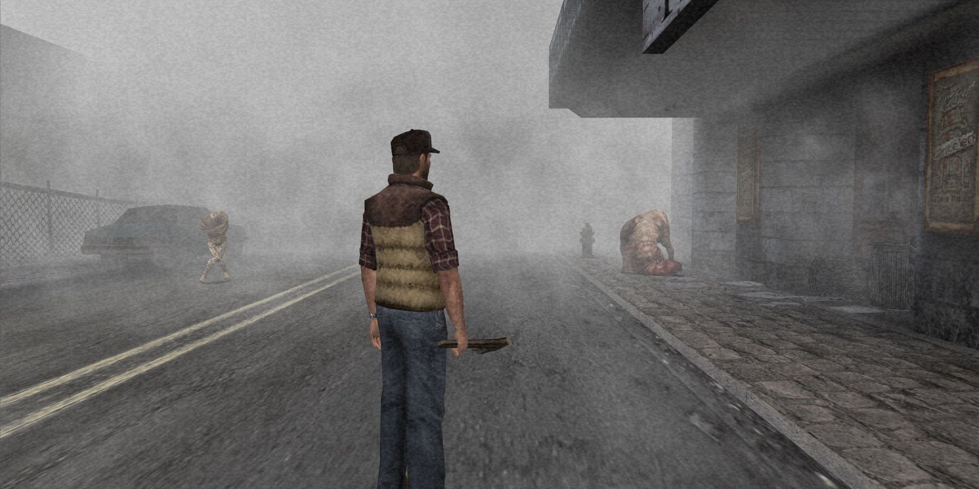 Travis Grady watches monsters in the fog in Silent Hill: Origins (2007)