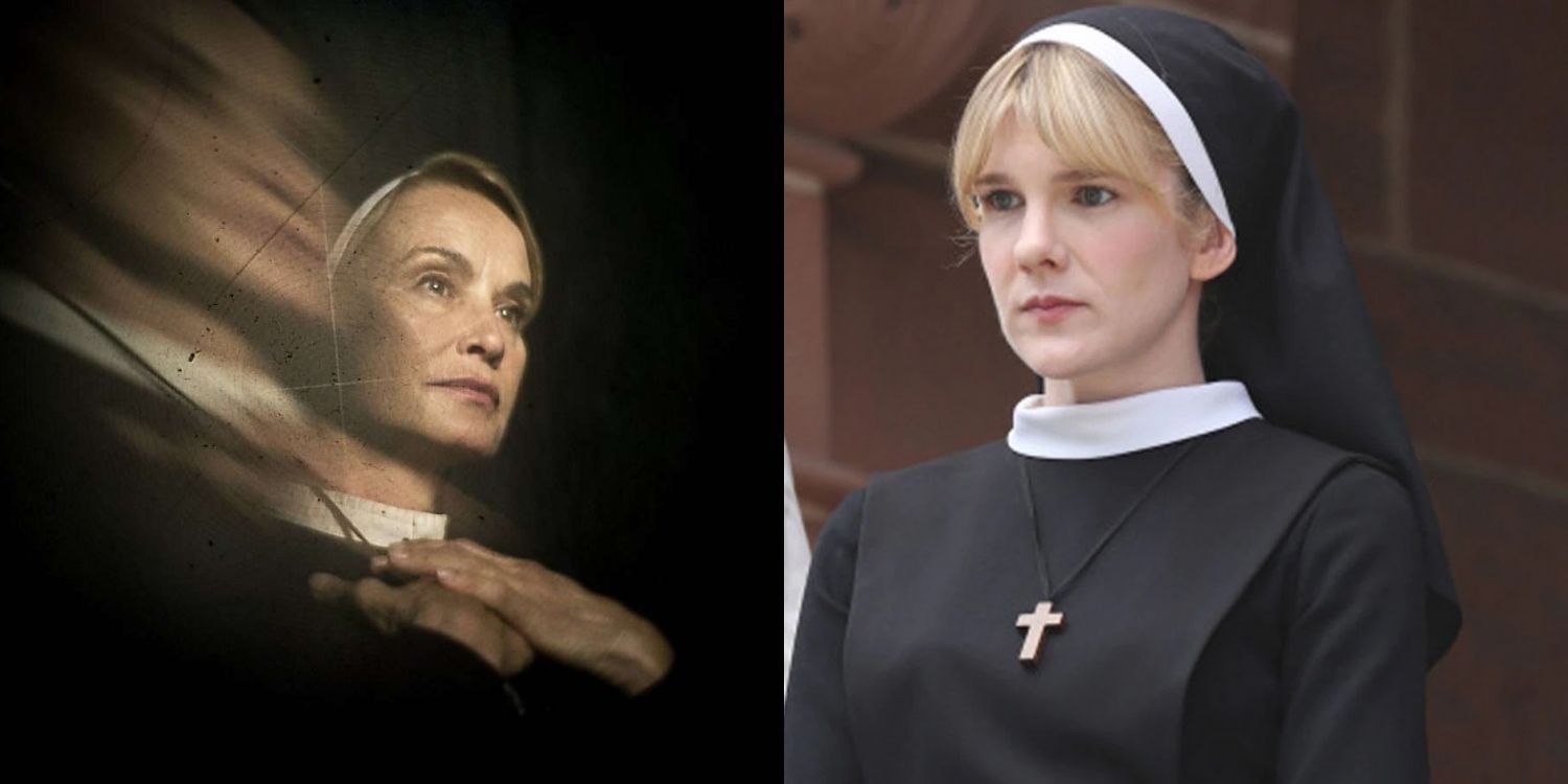 Split image of Sister Jude and Sister Mary Eunice in American Horror Story Asylum